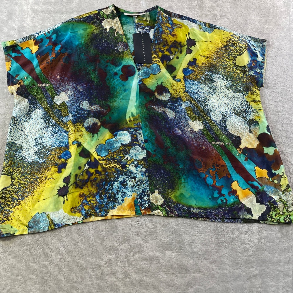 Bryn Walker Becca Shirt Womens Small 100% Silk Abstract‎ Watercolor Lagenlook